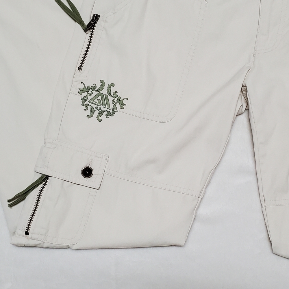 Rare Allyance ATG Grunge Cream Green Floral Low Rise Lace-up Flare Cargo Pants - Picture 8 of 16